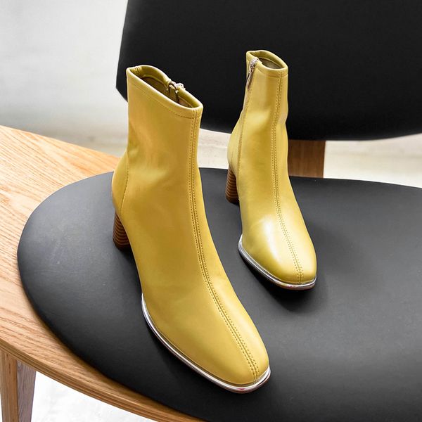 

deat 2020 new spring autumn fashion casual high heel thin thick heel martin short boots shoes women square head sf605, Black