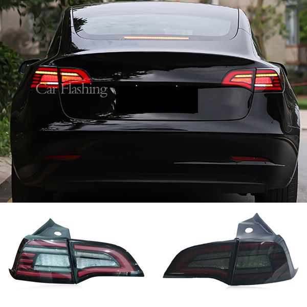 

car led tail light taillight for tesla model 3 model y 2016 - 2022 rear light brake reverse lamp dynamic turn signal