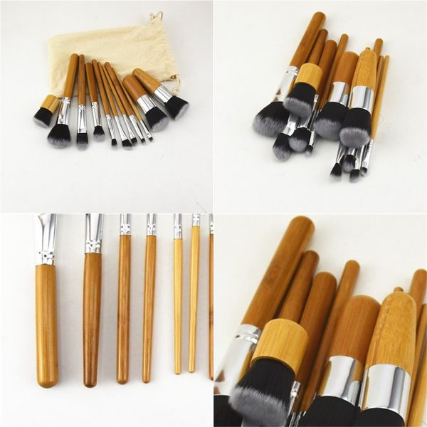 

makeup brush suit natural carbonized bamboo cosmetic handle brushes set log wooden color sacks made of linen 12 5xy b2