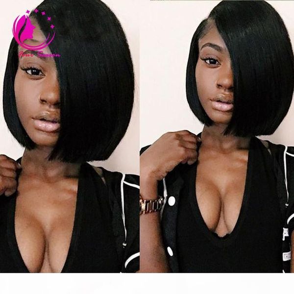 

130% density unprocessed peruvian full lace bob wig lace front wig bob glueless human hair wigs for black women, Black;brown