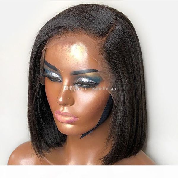

light yaki 13x6 deep part bob lace front wig for black women pre plucked brazilian virgin short human hair wigs with baby hair, Black;brown