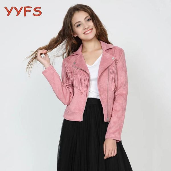 

tassel leather jackets women suede motorcycle short coat womens 2020 fashion biker faux pu jacket autumn winter jaqueta de couro1, Black