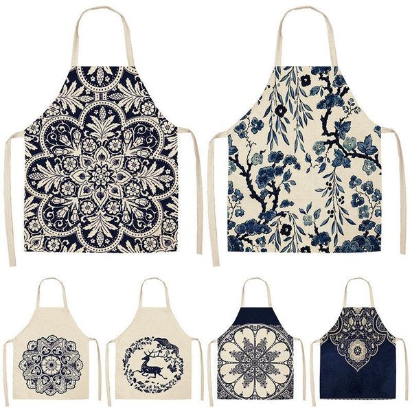 

aprons 1pcs mandala deer kitchen for women cotton linen bibs household cleaning pinafore home cooking apron 53*65cm wql0113