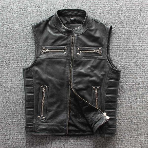 

men's vests 2021 spring casual black men american style leather vest plus size xxxxl real cowhide slim fit natural 1, Black;white