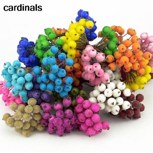 

mini double heads fake fruit artificial glass berries pomegranate red cherry bouquet stamen christmas decorative diy accessories