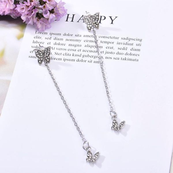 

lovely butterfly stud earrings threader long drop dangle tassel crystal female fashion temperament sweet girl earring, Golden;silver