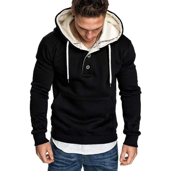 

vogue men's autumn spring solid color long sleeve hoodies sweatershirt shirt, Black