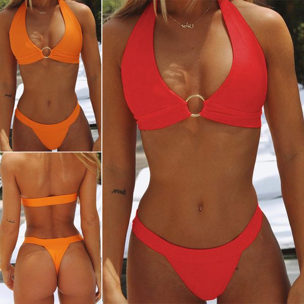 

2019 сплошной сплит женщин висит шеи купальник сексуальный пляж бикини новый