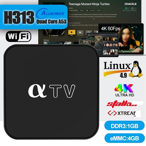 

atv linux 4.9 set box allwinner h313 chipset 1gb+4gb support 2.4g wifi 4k hdr pk android tv box mag box
