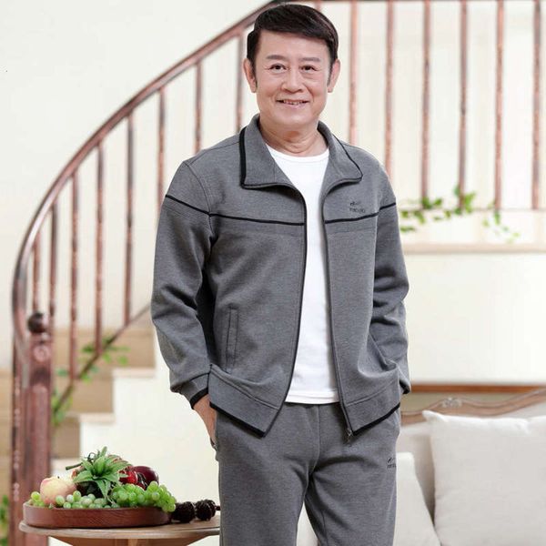 

elderly spring autumn middle aged large and outdoor exercise men's sports business casual dad's suit, Gray