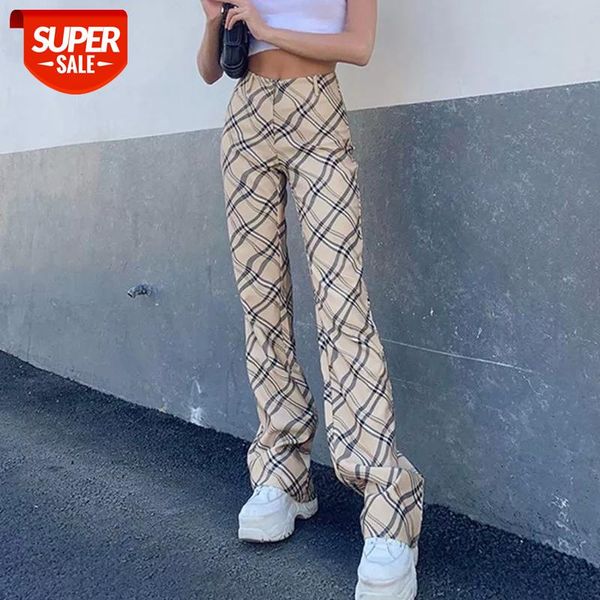 

checkered print straight long trousers ladies fashion high waisted pants capris casual skinny jogger streetwear 2020 #ac2p, Black;white