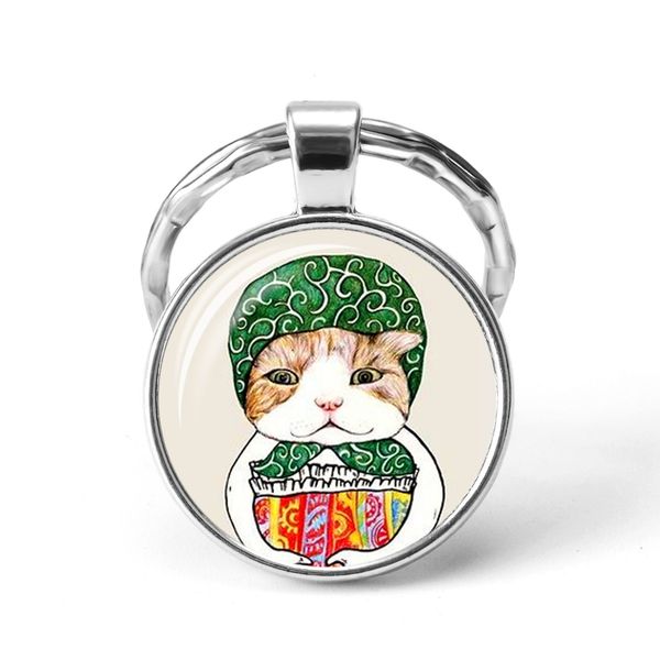 

new cute cat metal pendant keychain handmade animal cat dog pets art glass dome key ring bag charms gift for girlfriend lover, Slivery;golden