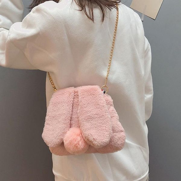 

women plush chain shoulder bag slung handbag winter warm ear shape bags crossbody messenger small mini cute bag purse