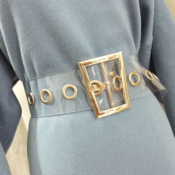 

plus size transparent belt ladies waist clear belts for women trapezoid gold buckle wide corset cummerbunds big dress belt lj200921, Black;brown