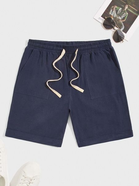 

men slant pocket drawstring waist shorts h54i#, Black