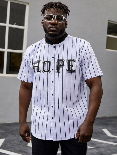 

extended sizes men striped and letter graphic shirt m3mn#, White;black
