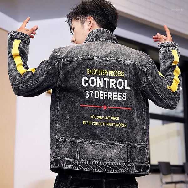

new men's denim bomber jacket men jeans jacket mens letters print coat casual vintage mens jean streetwear clothes man hip hop1, Black;brown
