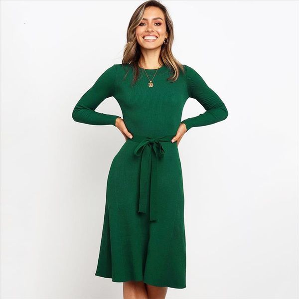 

2020 new autumn winter fashion women's warm sweater dresses o-neck slim elegant bandage vintage long sleeve dress knitted dress, Black;gray