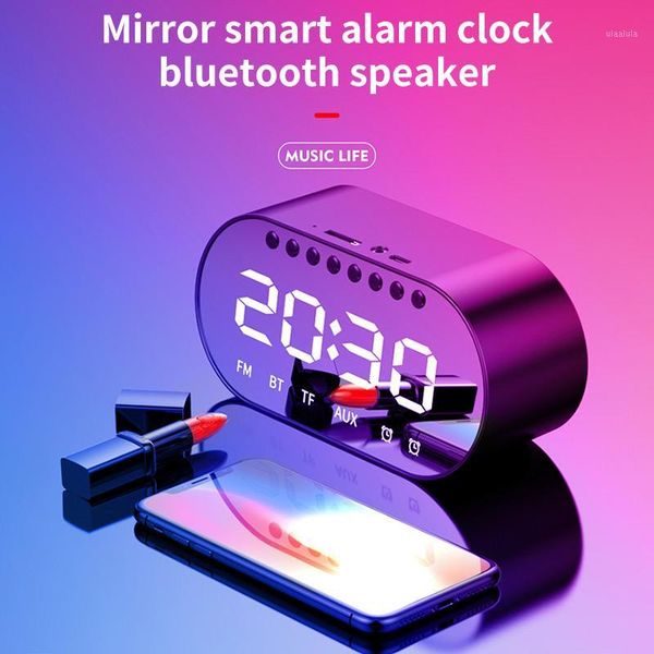 

portable 2 in 1 bluetooth speaker mirror alarm clock super bass wireless stereo rechargeable speakers support tf aux for phone1
