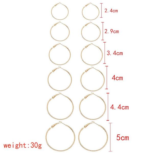 

6 pairs/set fashion girls big circle hoop earrings women punk style simple round clip earing female jewelry party gifts, Golden;silver