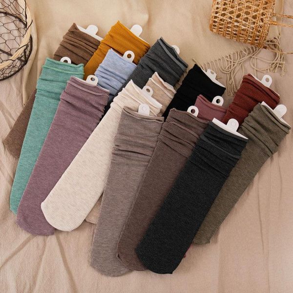 

5 pcs autumn and winter new style solid color japanese mid-length tube ladies warm combed cotton jk socks1, Black;white