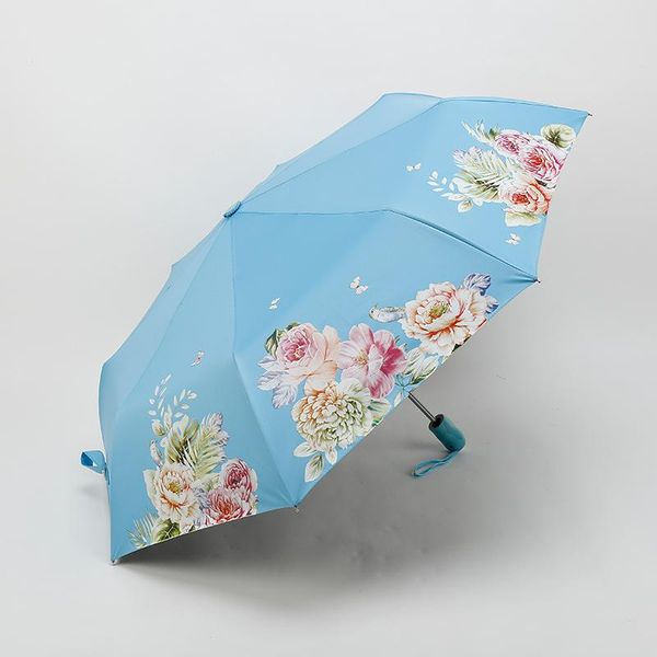 

matic folding flower butterfly umbrella rain women three folding customized umbrella female lady outdoor windproof parasol bbypqt