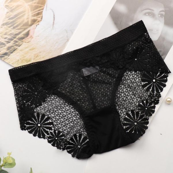 

lace seamless panties transparent lingerie women briefs mid waist intimates1, Black;pink