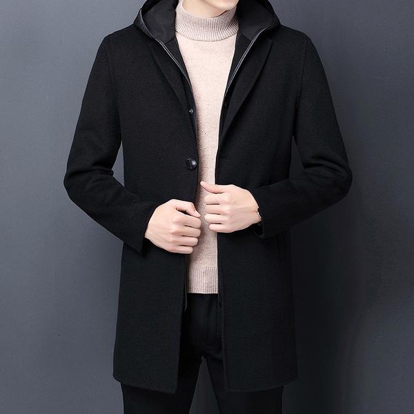 

pay attention to the new winter 2020 brand men's fashion leisure male straight hem zipper overcoat woollen coat male, Black