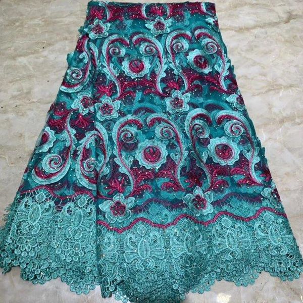 

the latest lace fabric party dress nigerian african lace floral with stones embroidery france tulle fabric, Pink;blue