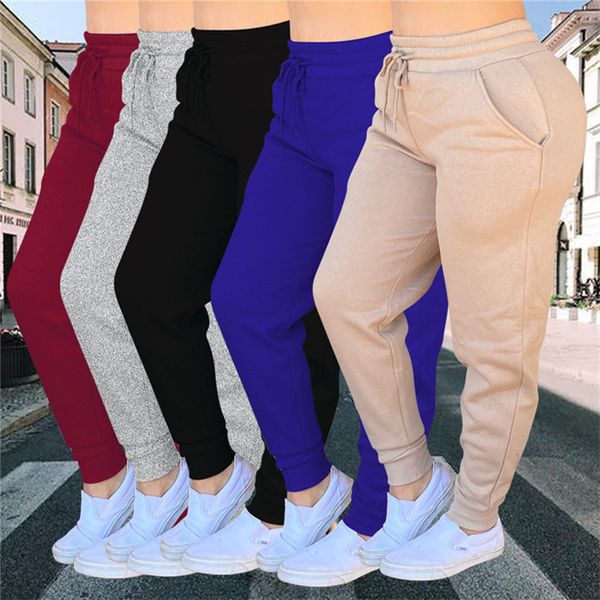 

women yoga sport pants jogging leggings drawstring track pants athletic trousers solid color exercise pencil feet pant sweatpants f110604, White