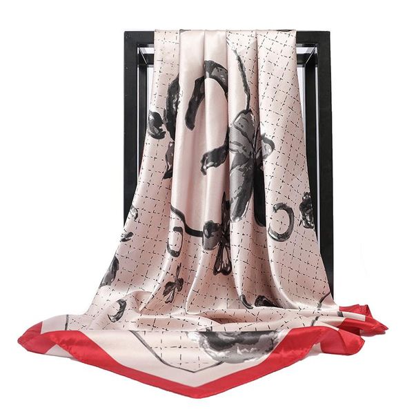 

scarves pattern silk women print foulard satin square head hijab scarf ladies shawls 90cm bandana female muffl, Blue;gray