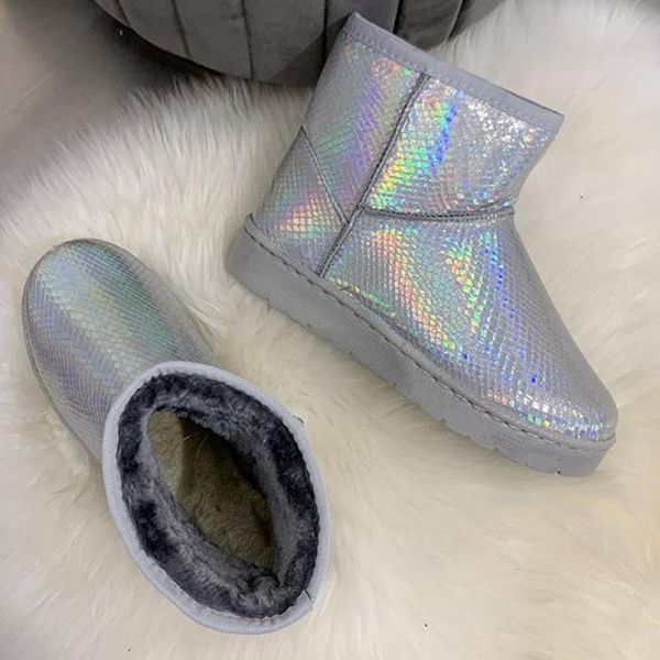 

ladies boots diamond shoes ladies winter boots wool women's leather 2020 new slip-on snow botas mujer, Black