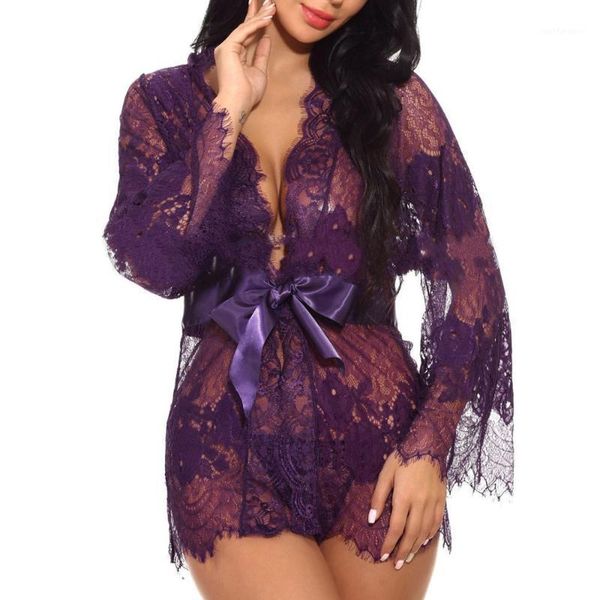 

women babydoll erotic sleepwear eyelash lace sheer lingerie v-neck nightwear robes g-string women sleepwear intimate1, Black;red