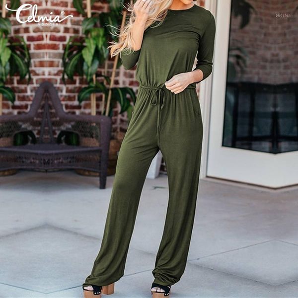 

2020 celmia women jumpsuits female long sleeve pleated rompers casual loose playsuits plus size overalls long pantalon femme 71, Black;white