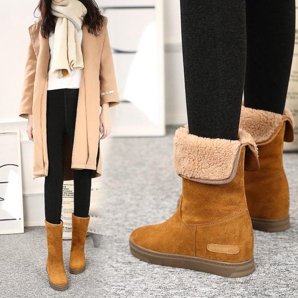 

leosoxs women boots plush fur warm winter boots height increasing flat snow women winter shoes fashion ladies casual shoes, Black