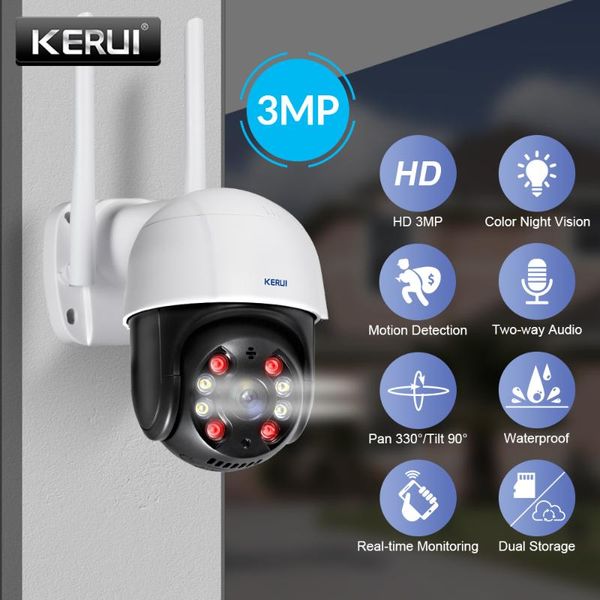 

kerui 3mp hd wifi ip camera outdoor cctv security camera 4x digital zoom ai human detect wireless p2p onvif audio alarm
