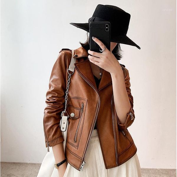 

new leather jacket for women's spring and autumn motorcycle short bf style korean version genuine sheepskin leather coat1, Black