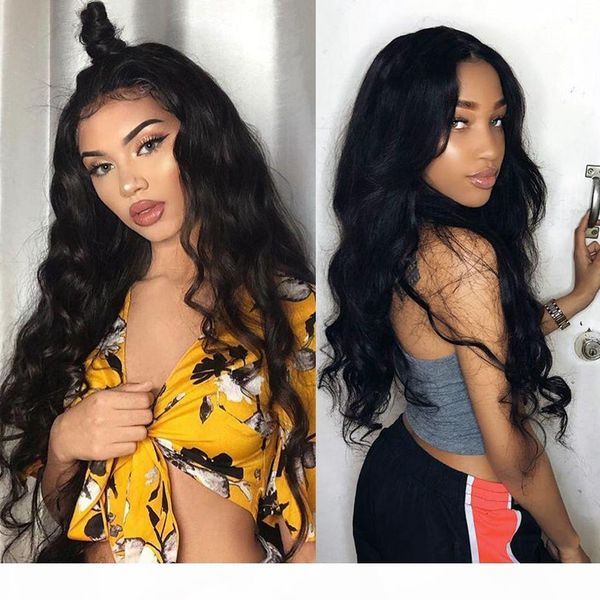 

indian virgin hair body wave lace front wigs pre plucked full lace human hair wigs with baby hair, Black;brown