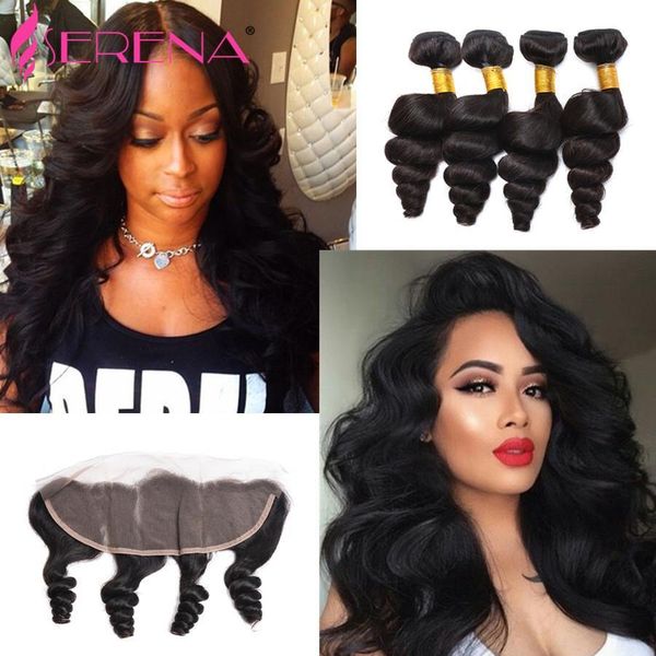 

loose wave human hair weft hair extensions malibu dollface recommend pre plucked lace frontal with peruvian virgin hair body water weave, Black;brown