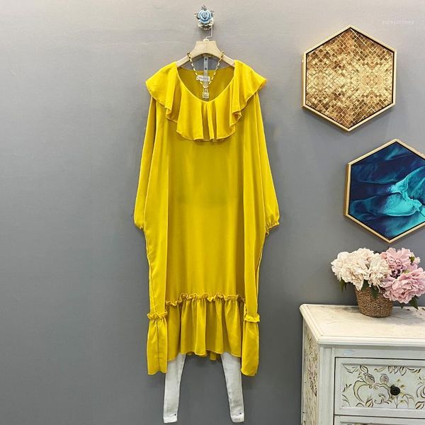 

[ewq] 2020 spring summer new arrivals v-neck long sleeve patchwork solid color women fashion casual ruffles dress aw304071, Black;gray