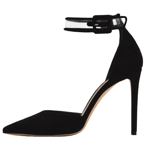 

2021 the new women high-heel at ankle stiletto belt 10cm wedding shoes 4-15, Black