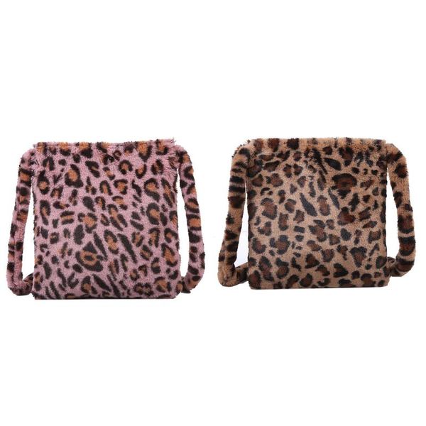 

new-leopard print plush women's shoulder bag fashion retro warm handbag large capacity casual messenger bag