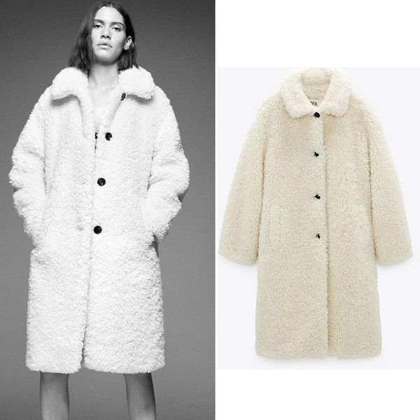 

2021 new winter elegant wool woolen coat double-breasted women turn-down collar long coats vintage minimalist cashmere overcoat oversize t9g, Black
