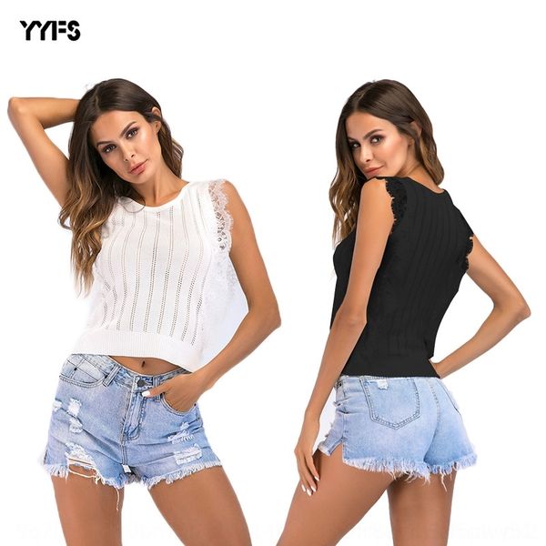 

qdl92 2020 hollowed 7fvzv t-shirt women's splicing crew neck lace sleeveless for women to lace vest vest wear in autumn out, White;black