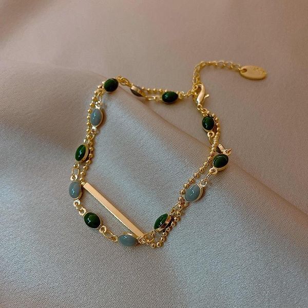 

ustar adjustable vintage bracelets for women green stone gold color chain bangle & bracelet femme fashine jewelry, Golden;silver