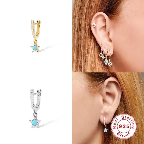 

real 925 sterling silver cute star woman hoops earring for engagement wedding bohemia piercing pendientes korean earrings, Golden;silver