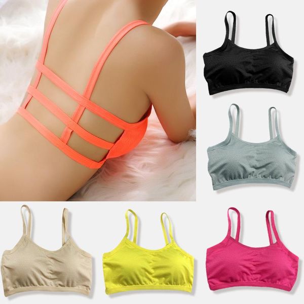 

backless breathable bra for women fitness sports striped strap solid bra for womens gym running pad tank vest push up, Red;black