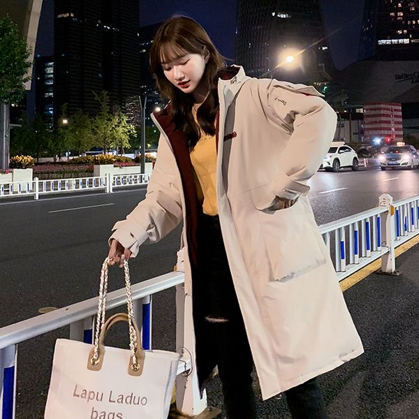 

coats women's winter long coat the style solid thick plus size large pocket cotton clothes moxn, Black