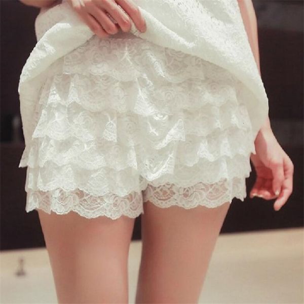 

lace women summer street fashion elastic thin girl sweet black white casual high waist shorts, White;black
