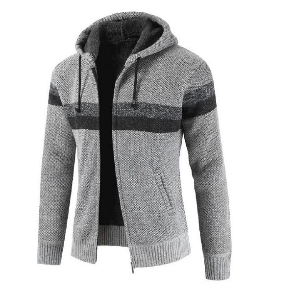 

men's down & parkas hooded cardigan jacket striped pullover with pocket knit coat sweater 2021, Black